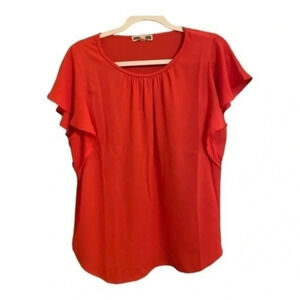 🔥 NWOT Pleione Hot Pink Flutter Sleeve Blouse